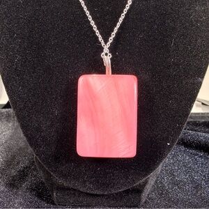 Vintage Pink Opal Sterling Pendant and 18” silver plated necklace